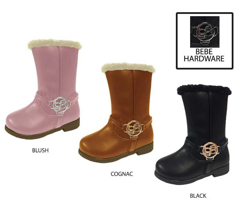 12 Bulk Toddler Girl's Riding Boots W/ Bebe Medallion & Faux Fur Trim ...