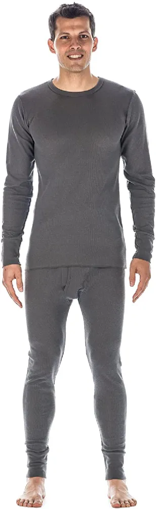 48 Bulk Yacht & Smith Mens Cotton Heavy Weight Waffle Texture Thermal Underwear Set Gray Size L