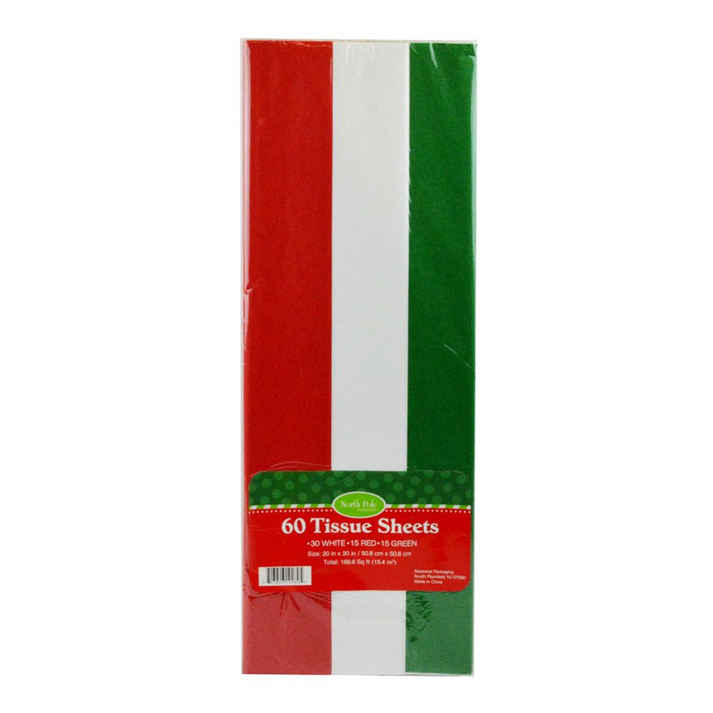 48 Bulk North Pole Tissue Paper 20 X 20 In 60 Ct White Red Green - at 