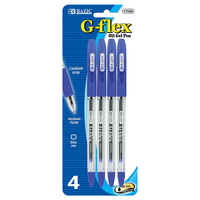 24 Bulk G-Flex Blue OiL-Gel Ink Pen W/ Cushion Grip (4/pack) - at