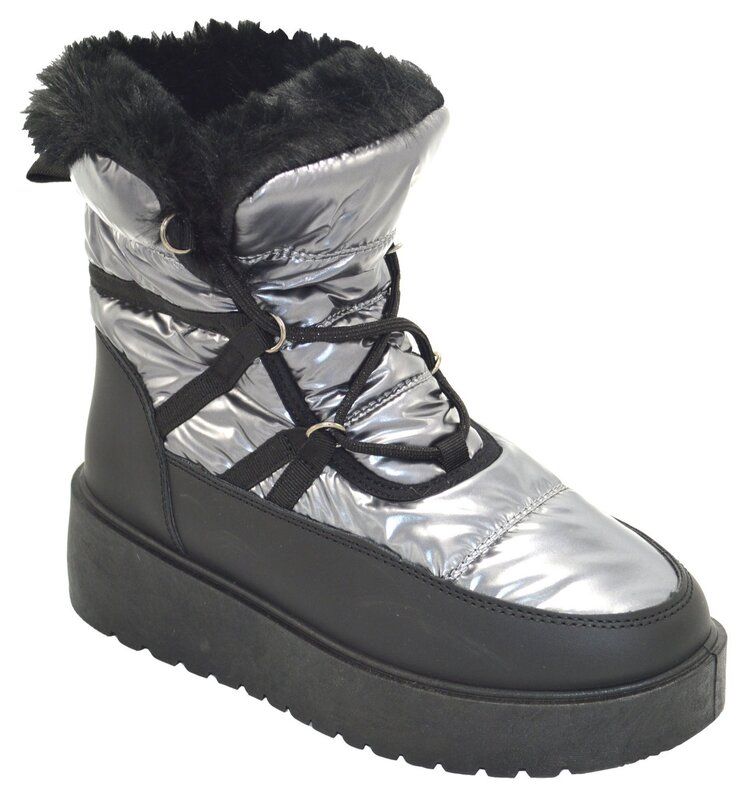 12 Bulk Snow Boots For Women With Platforms, Comfortable Winter Boots Color Silver Size 5-10