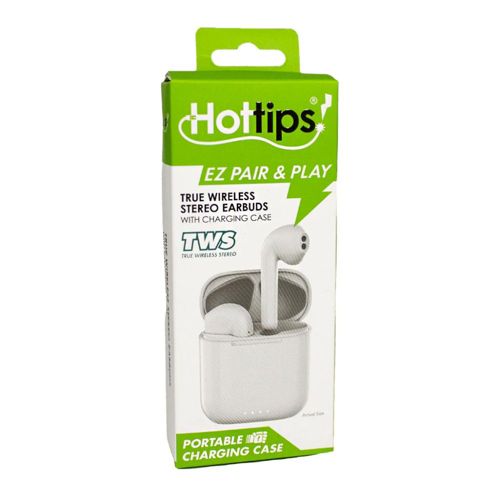Hottips White Wireless TWS Stick Earbuds w/Charging Case - Thumbnail 2