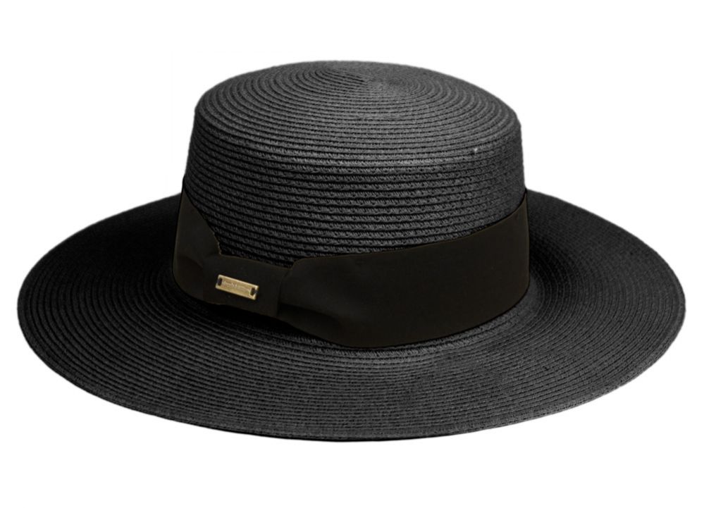 6 Bulk Braid Paper Straw Boater Hats With Black Band In Black at
