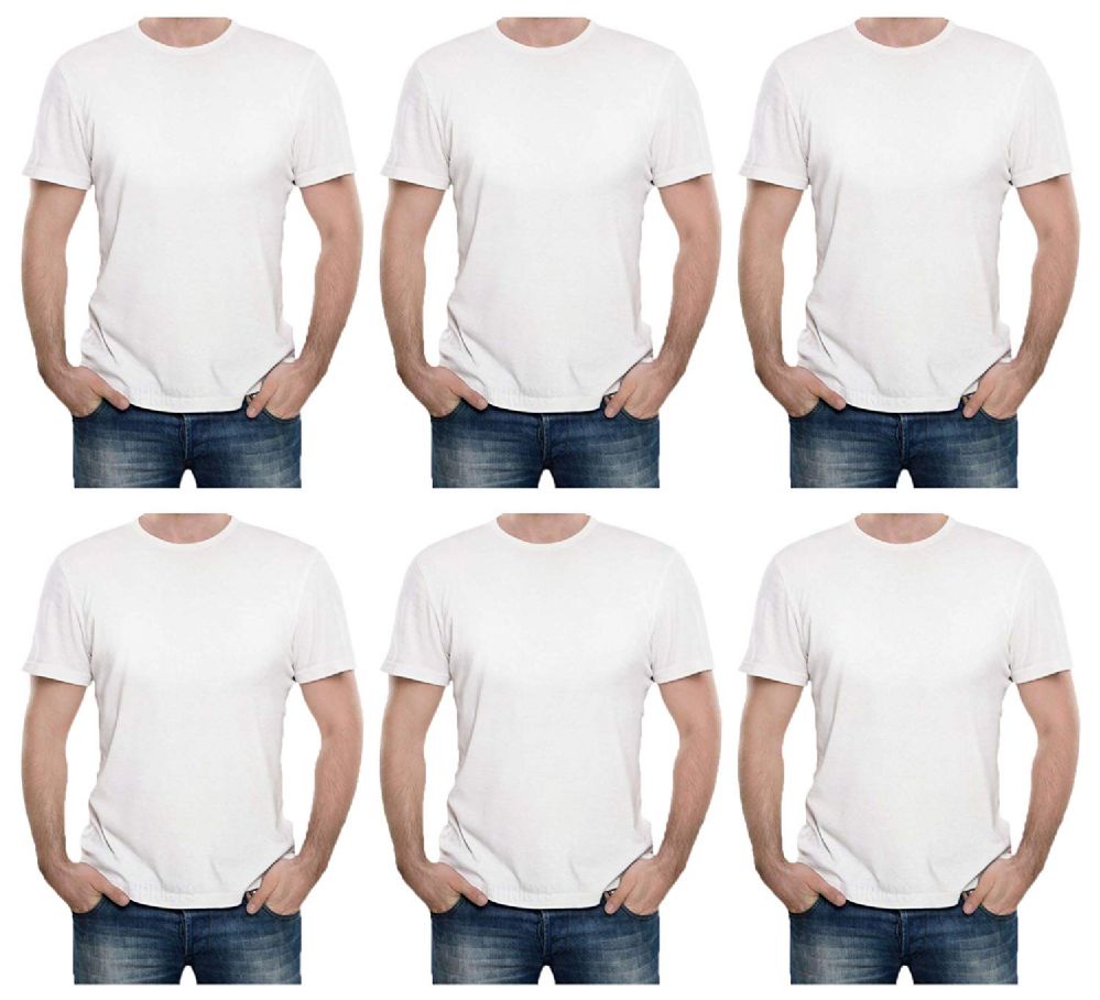 6 Bulk Men's Cotton Short Sleeve T-Shirt Size Large - White