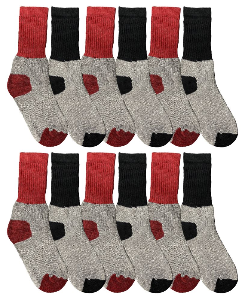 36 Bulk Yacht & Smith Cotton Thermal Crew Socks , Cold Weather Kids Thermal Socks Size 6-8