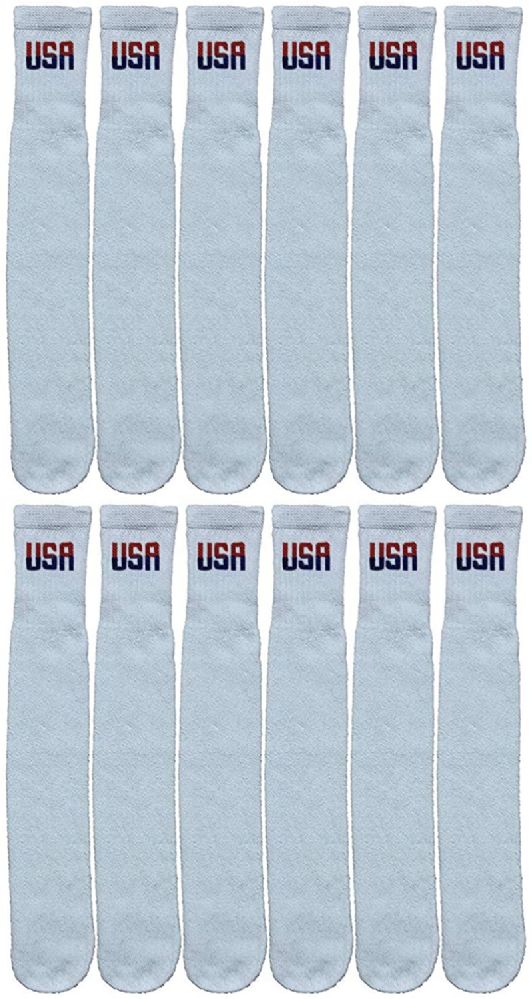 300 Bulk Yacht & Smith Men's Cotton 31 Inch Terry Cushioned Athletic White Usa Logo Tube Socks Size 13-16