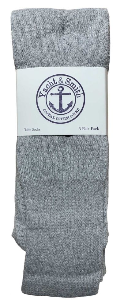 24 Bulk Yacht & Smith Men's Cotton 31 Inch Terry Cushioned Athletic Gray Tube Socks Size 13-16