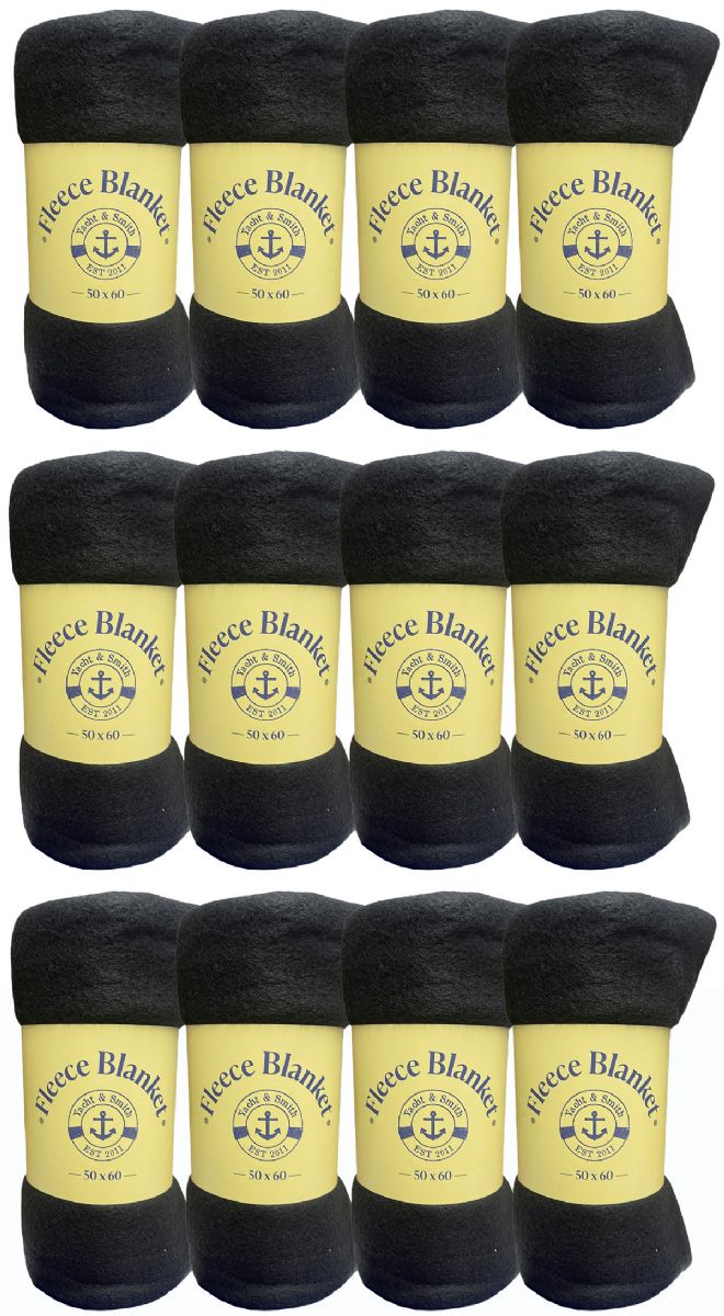 48 Bulk Yacht & Smith Soft Fleece Blankets 50 X 60 Black 150g at