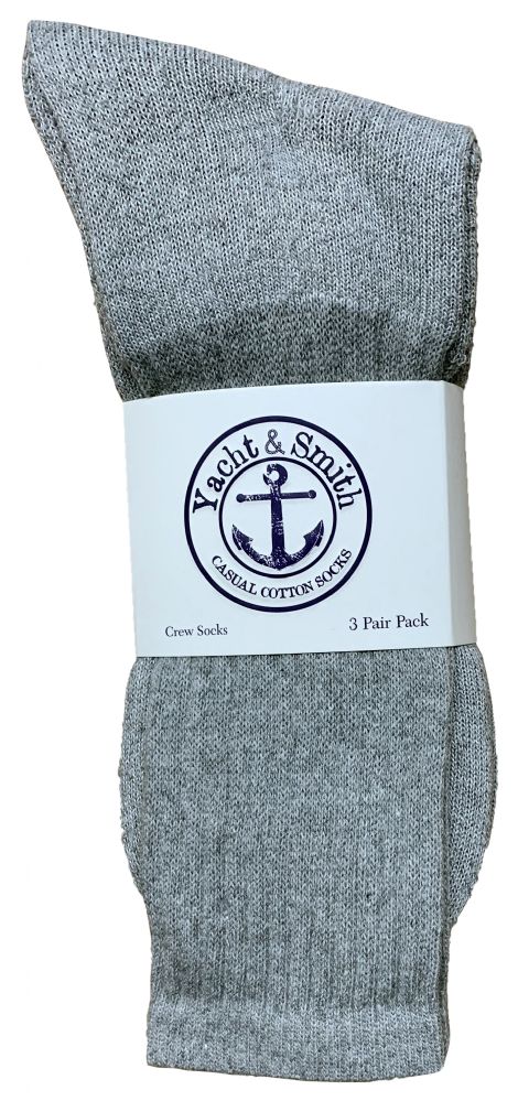 36 Bulk Yacht & Smith Men's Cotton Crew Socks Gray Size 10-13 Bulk Pack