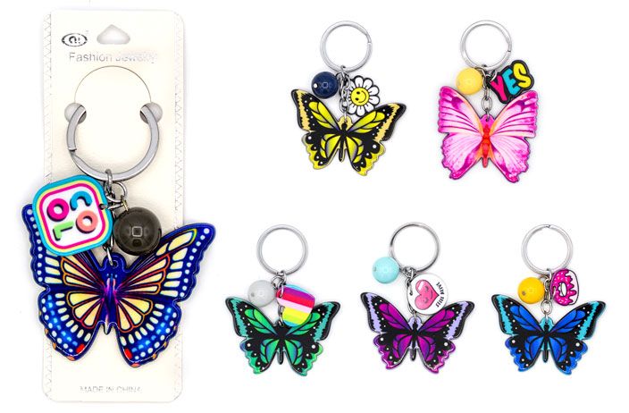 48 Bulk Butterfly Keychain With Charms - at - bluestarempire.com
