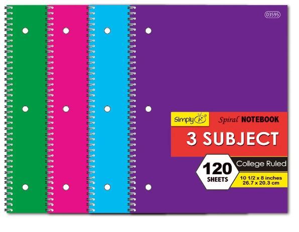 36 Bulk 3-sub 120-Piece spiral notebook colleage ruled Assorted - at ...