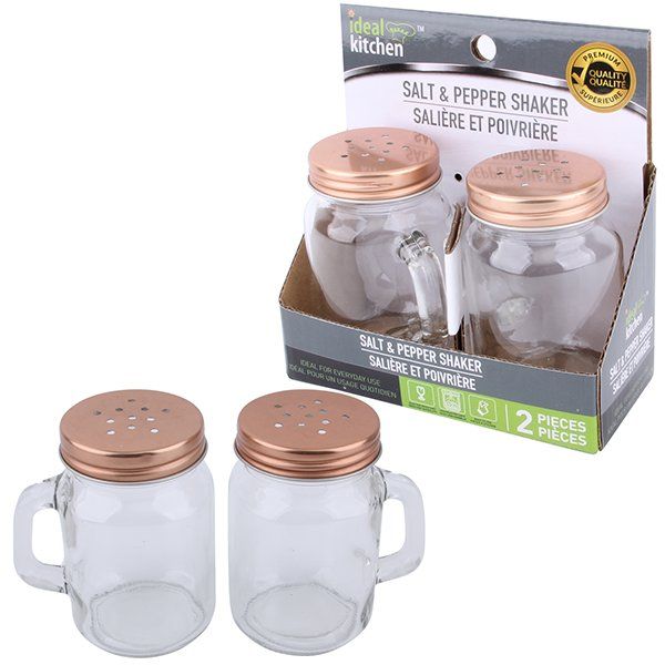 24 Bulk Ideal Kitchen Glass Handle Salt & Pepper Shaker Rose Gold 2PK - at  