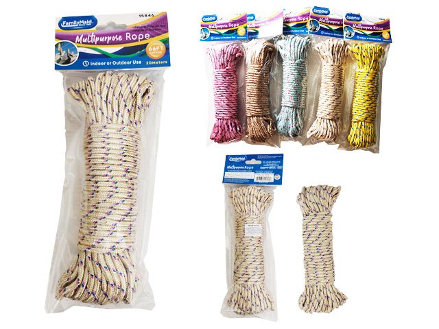 96 Bulk Packs Of 20m X 5mm Multipurpose Ropes In Assorted Colors - at 