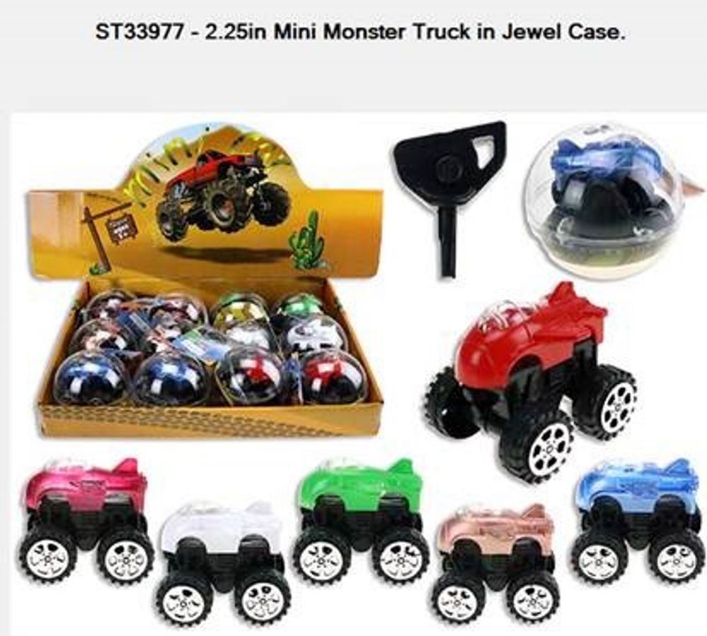 24 Bulk Mini Monster Truck In Jewel Case W/propulsion Key 2.25in