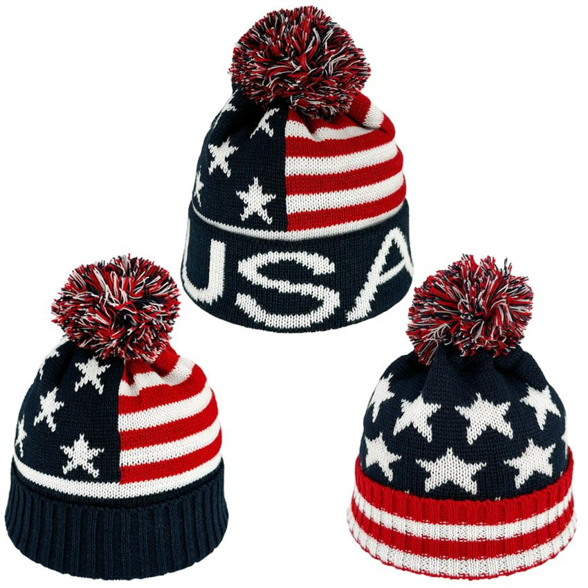 12 Bulk Winter Hats USA Flag Design Knit Hats at