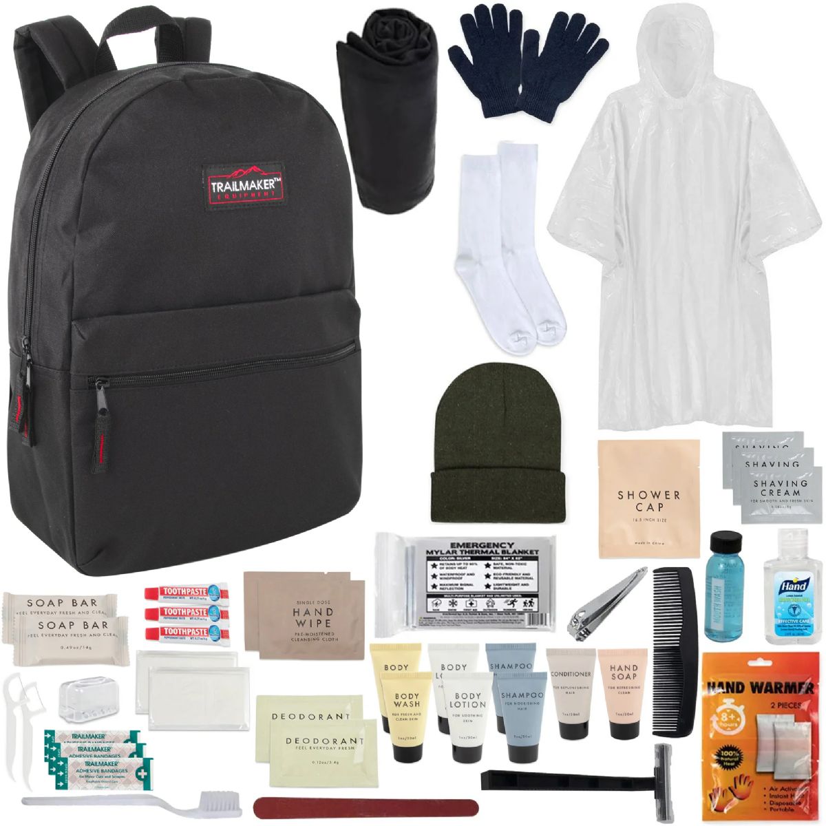12 Bulk Warm Essential 34Piece Homeless Care Hygiene Kit With Backpack
