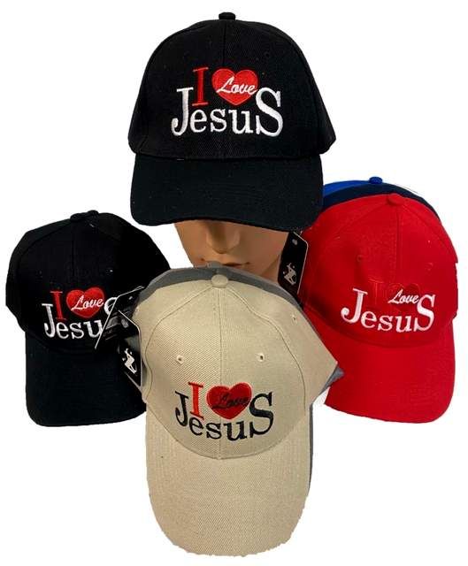 24 Bulk Wholesale I Love Jesus Baseball Cap at