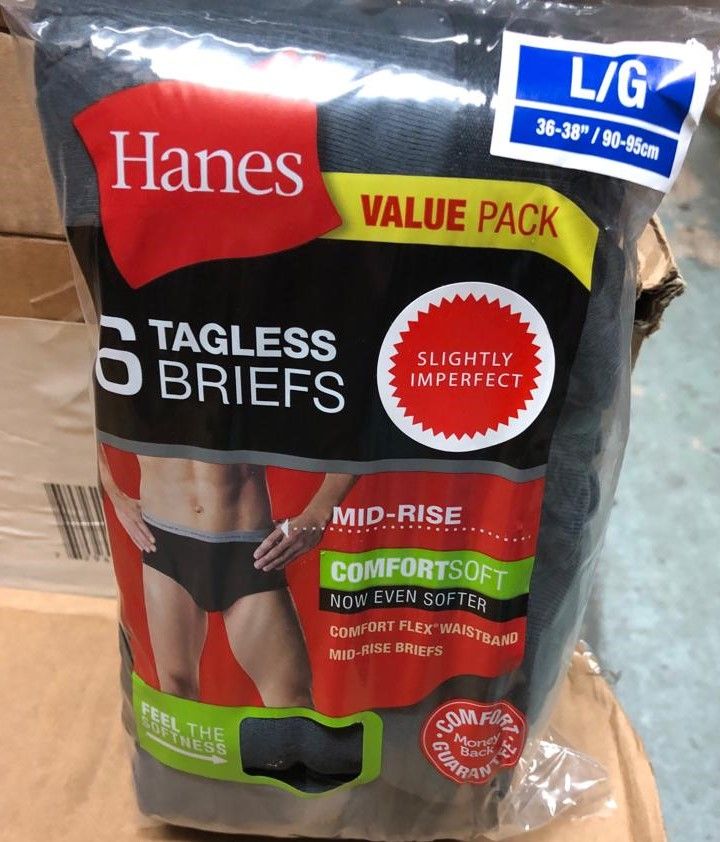 24 Bulk Hanes Men's 5 Pack Tagless Briefs MiD-Rise Size L - at 