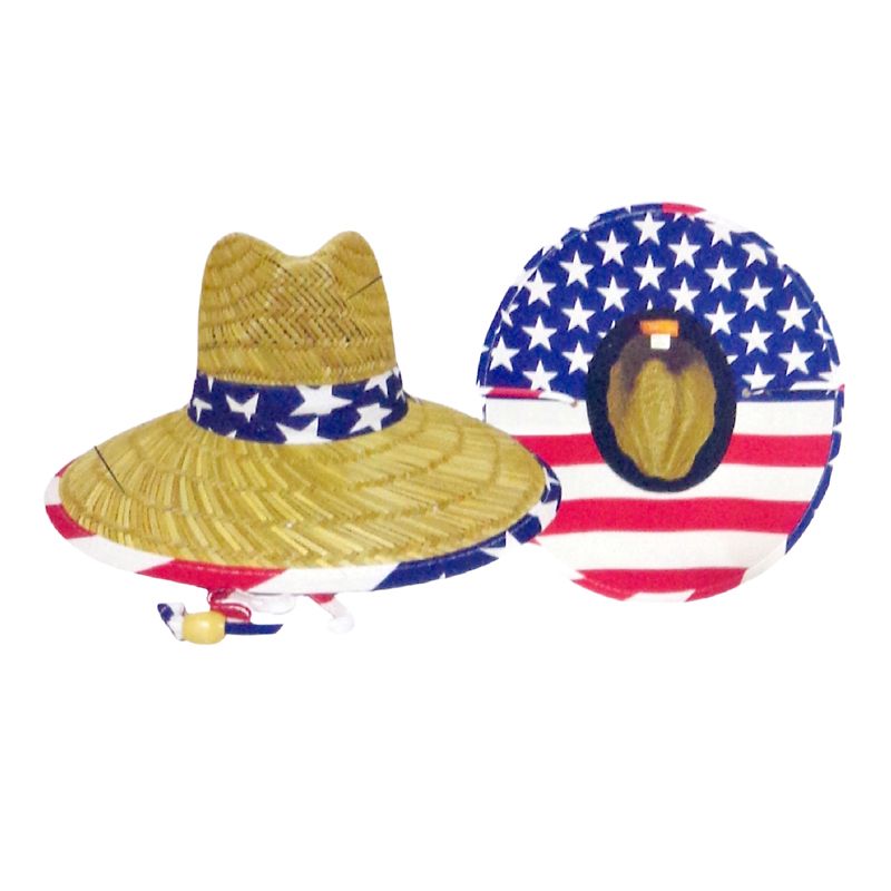 24 Bulk Straw Hats Flag Under Brim Print at bluestarempire