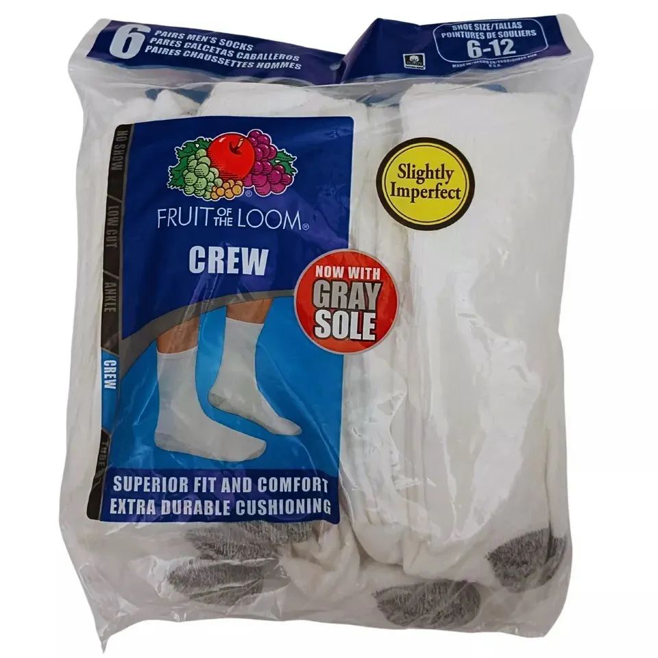 180 Bulk Mens Fruit Of The Loom Crew Socks White - at - bluestarempire.com