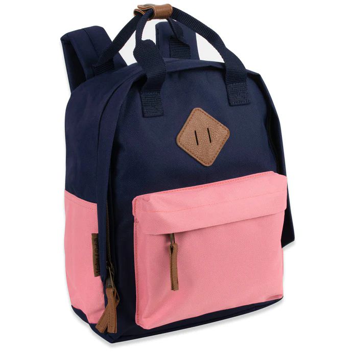 24 Bulk 12-Inch Squared Mini Backpack With Twin Handle - 8 Navy & Pink ...