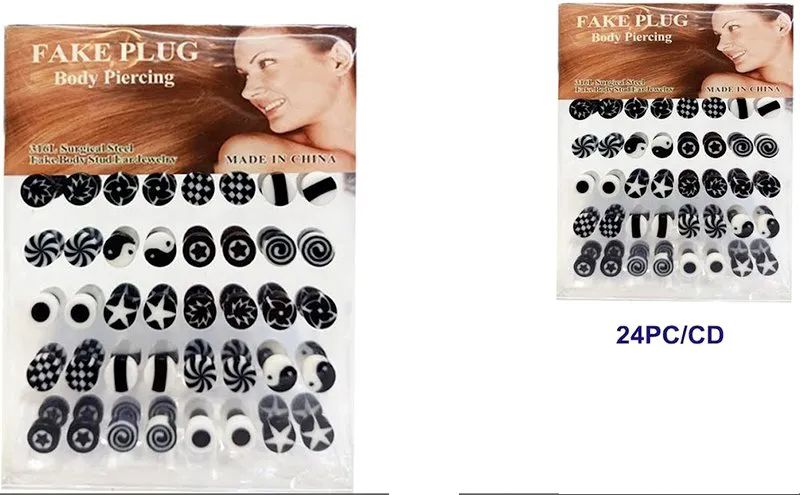 192 Bulk 24 Pcs Fake Plug Body Jewelry - Assorted - at - bluestarempire.com