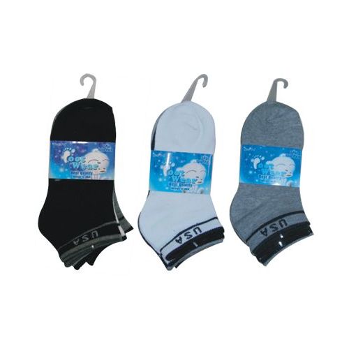 72 Bulk 3 Pair Solid Ankle Sock For Kids Size 6-8 (usa Flag Print)