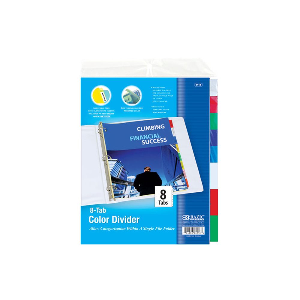 24 Bulk 3Ring Binder Dividers W/ 8Insertable Color Tabs at