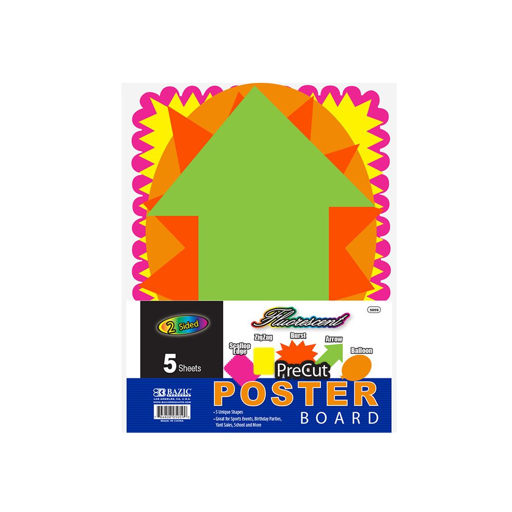 48 Bulk Fluorescent PrECut Poster Board Shapes (5/pack) at