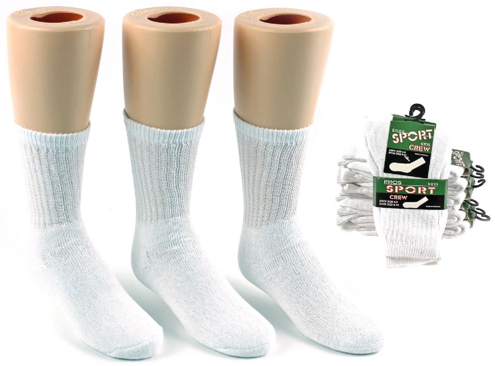 24 Bulk Children's Athletic Crew Socks White Size 68 at