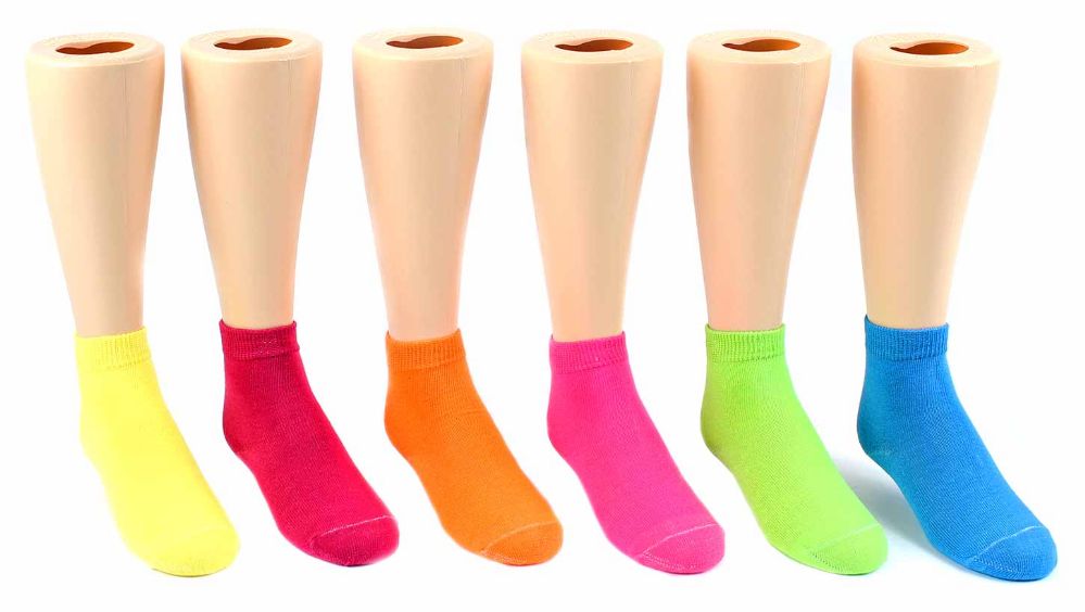 Wholesale Toddler's Novelty Ankle Socks Solid Neon Colors Size 24