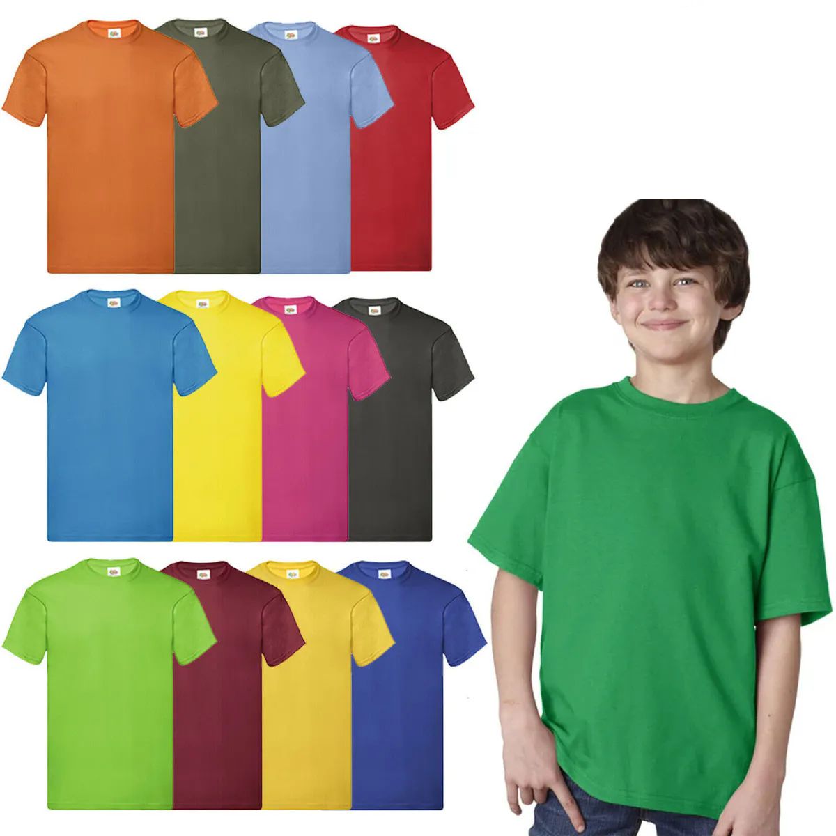 12 Bulk Billionhats Kids Youth Cotton Assorted Colors T-Shirts Size Large