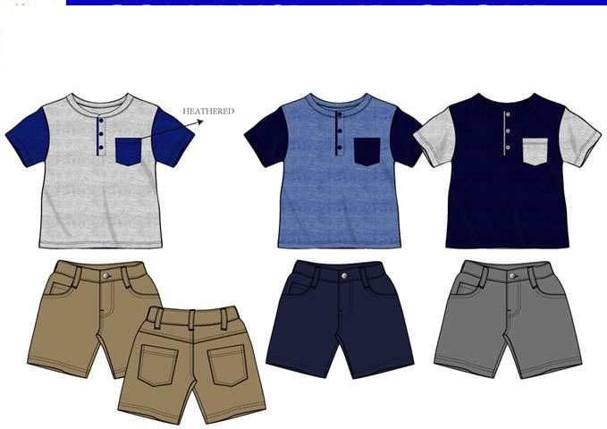 36 Bulk Boys Twill Short Sets 3 Colors Size 2-4 T