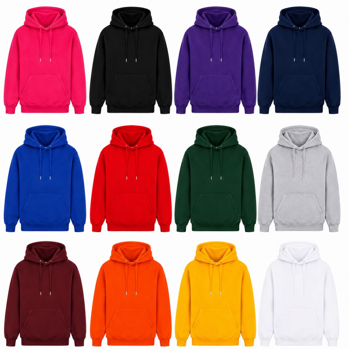 24 Bulk Cotton Fleece Assorted Mixed Color Hoodie With Draw String Closure Size 3XL