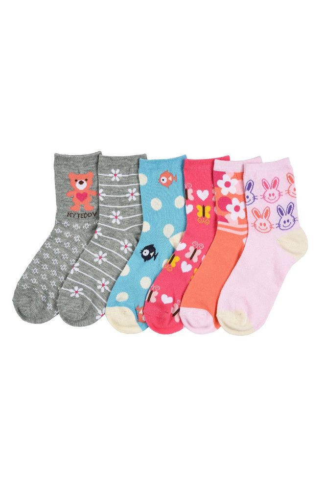 240 Bulk Girl's Assorted Design Crew Socks Size 6-8