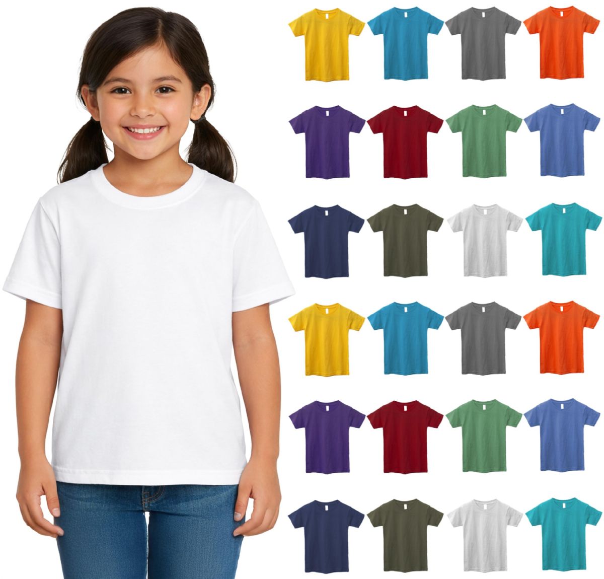 24 Bulk Girls Cotton Assorted Colors T-Shirts Size Medium