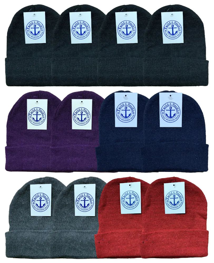 60 Bulk Yacht & Smith Kids Winter Beanies In Dark Assorted Colors