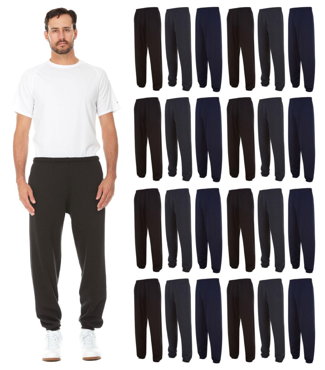 24 Bulk Men's Assorted Navy Gray Black Sweatpants Joggers Size Xlarge