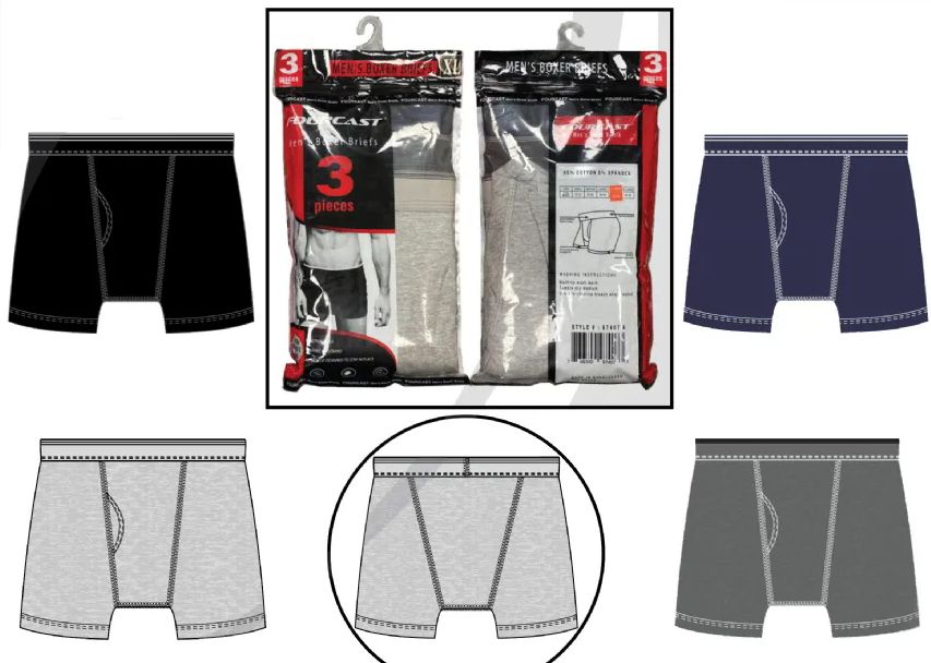 96 Bulk Mens 3pk Colored Boxer Brief S-xl