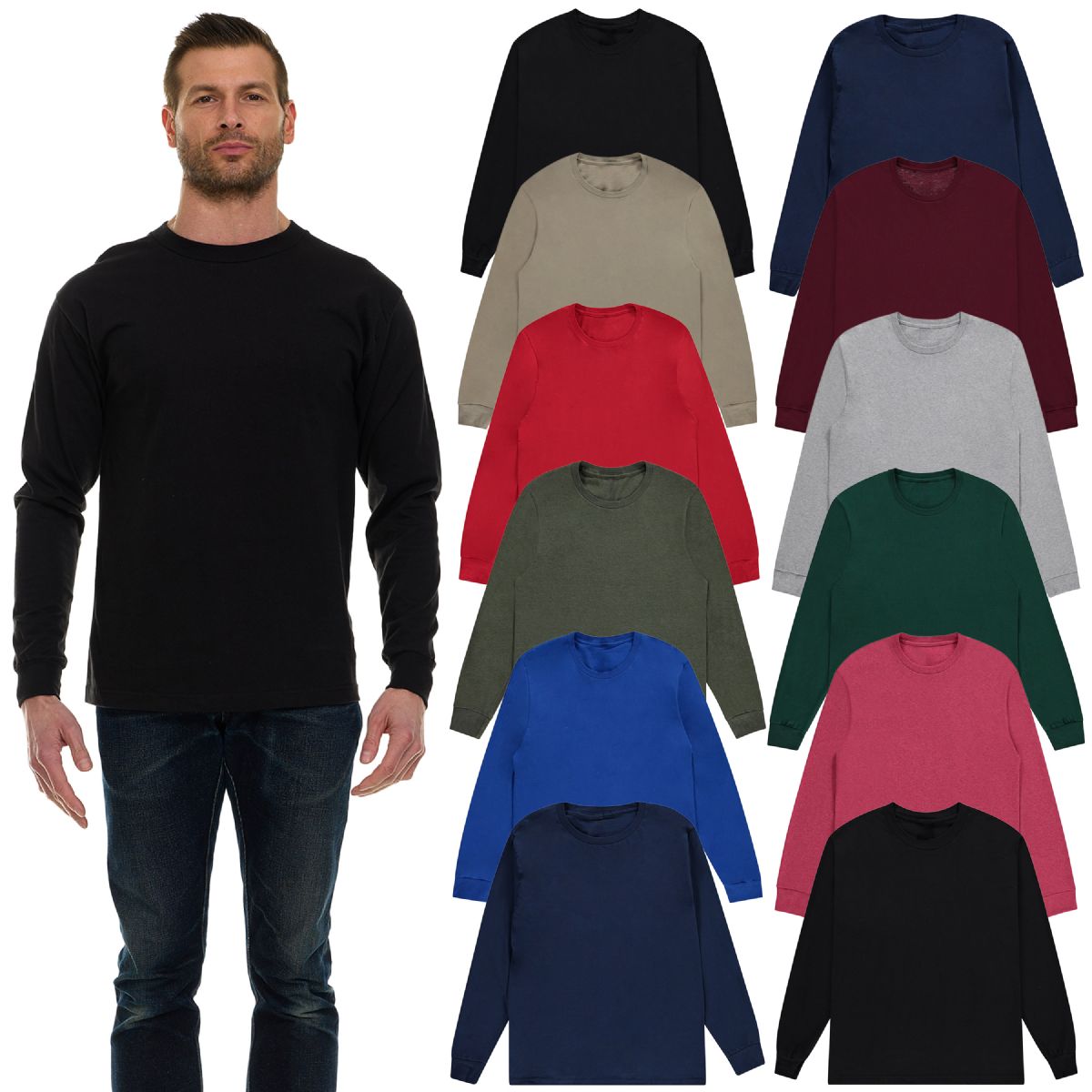 12 Bulk Mens Assorted Dark Colors Long Sleeve T-Shirt Size 3xlarge