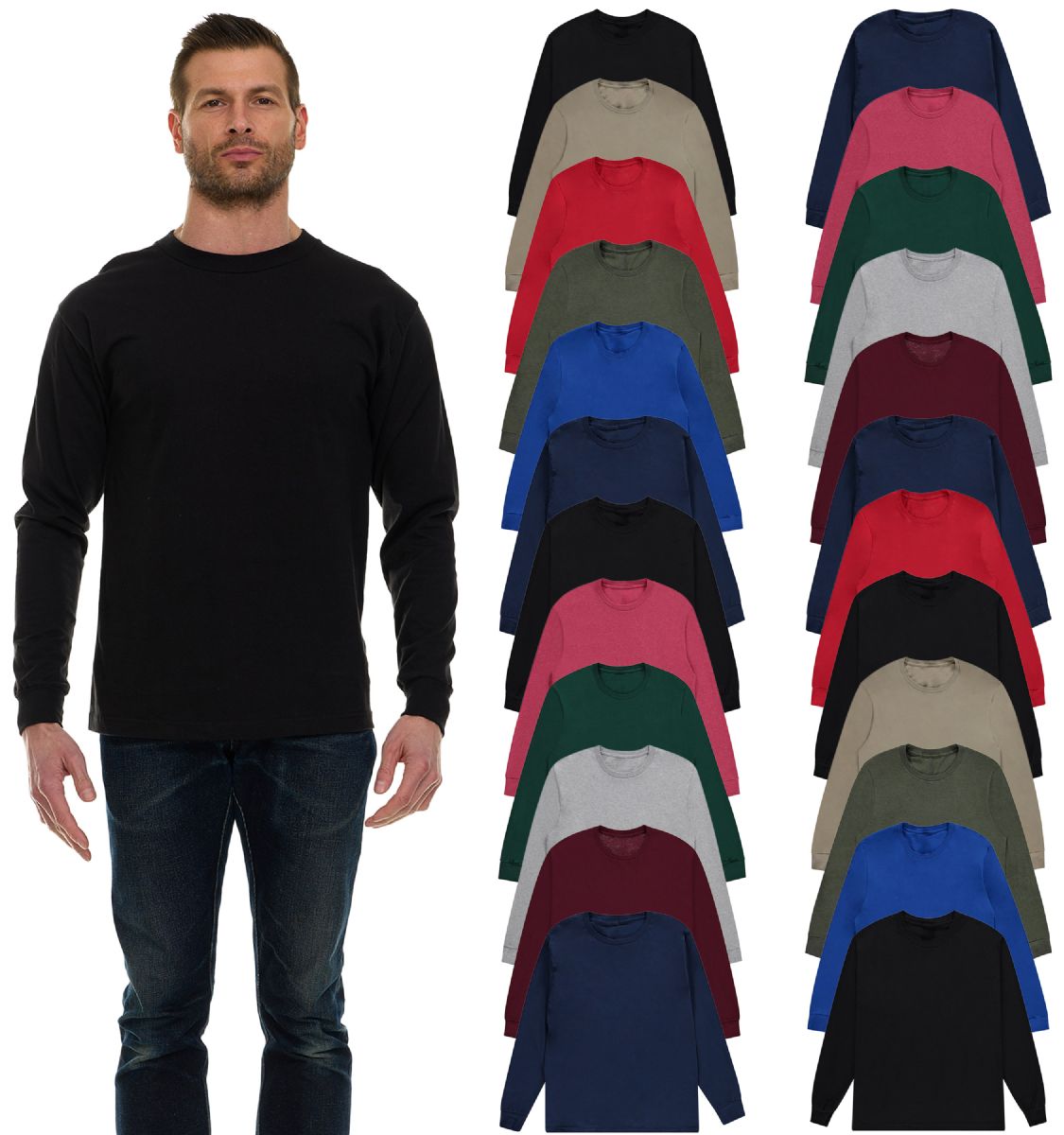 24 Bulk Mens Assorted Dark Colors Long Sleeve T-Shirt Size 2xlarge