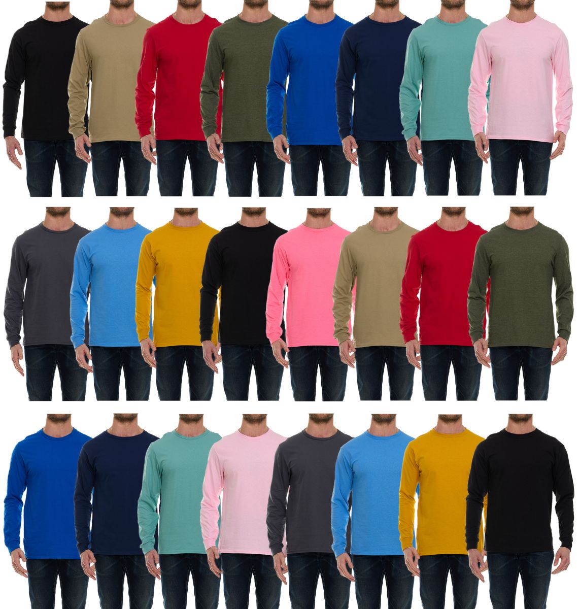 24 Bulk Mens Assorted Mix Light And Dark Colors Long Sleeve T-Shirt Size Xlarge