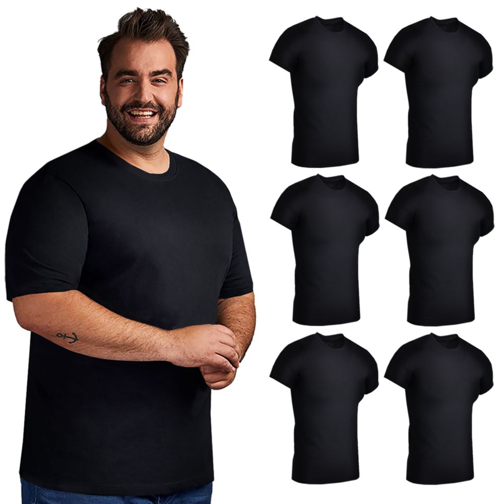 12 Bulk Mens Plus Size Cotton Crew Neck Short Sleeve T-Shirts Black, Size 7x