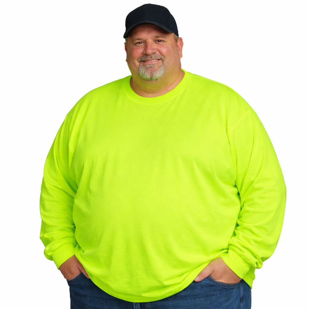3 Bulk Mens Plus Size Cotton Long Sleeve Tee Shirt Safety Green Size 6xl
