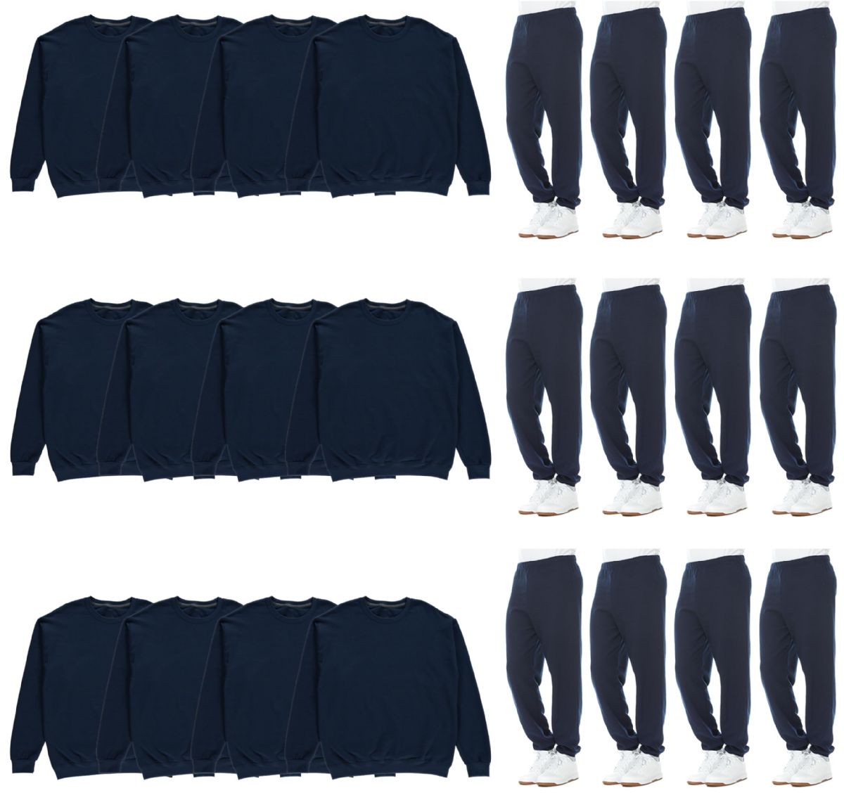 24 Bulk Mix And Match Mens Fleece Jogger Pants And Navy Crew Neck Sweatshirts Size Medium