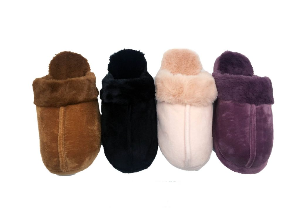 36 Bulk Super Soft Furry Slippers For Women Black Only at
