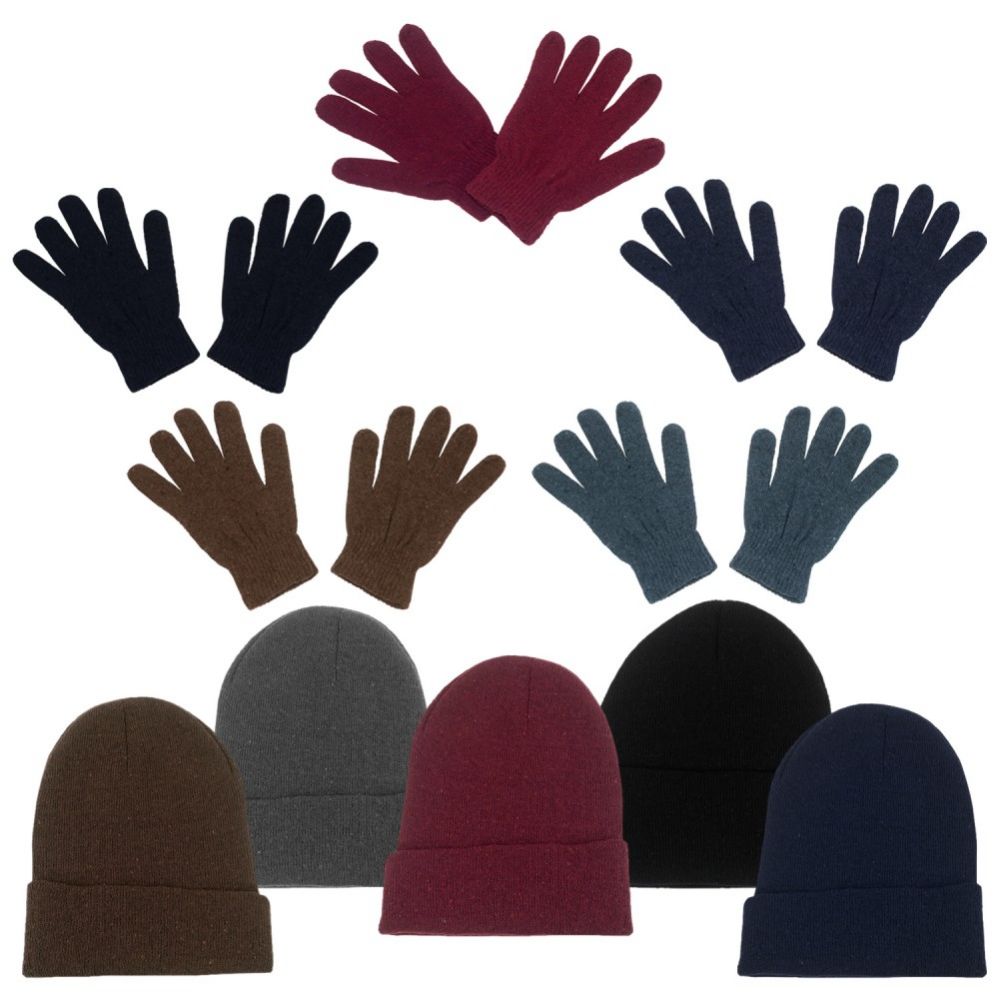 96 Bulk Unisex Adult Winter Beanie, Gloves In 5 Assorted Colors at