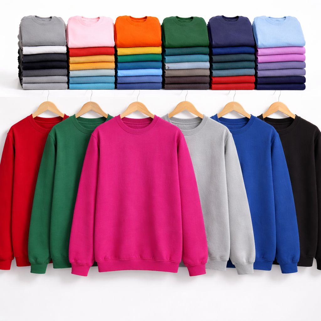 24 Bulk Unisex Plus Size Cotton Crew Neck Sweatshirts Assorted Colors Size 5X-Large