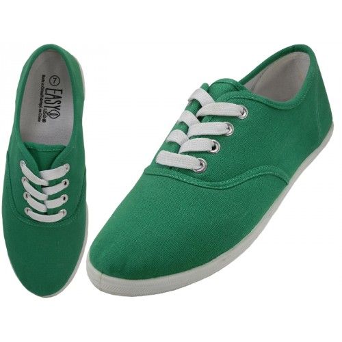 24 Bulk Women s Casual Canvas Lace Up Shoes In Green Sizes 6 11 at bluestarempire