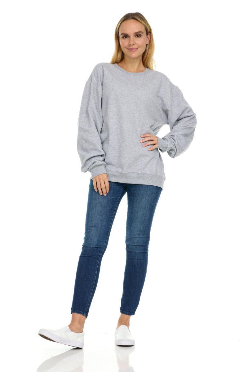 36 Bulk Womens Over Sized Crew Neck Sweat Shirt Heather Gray L